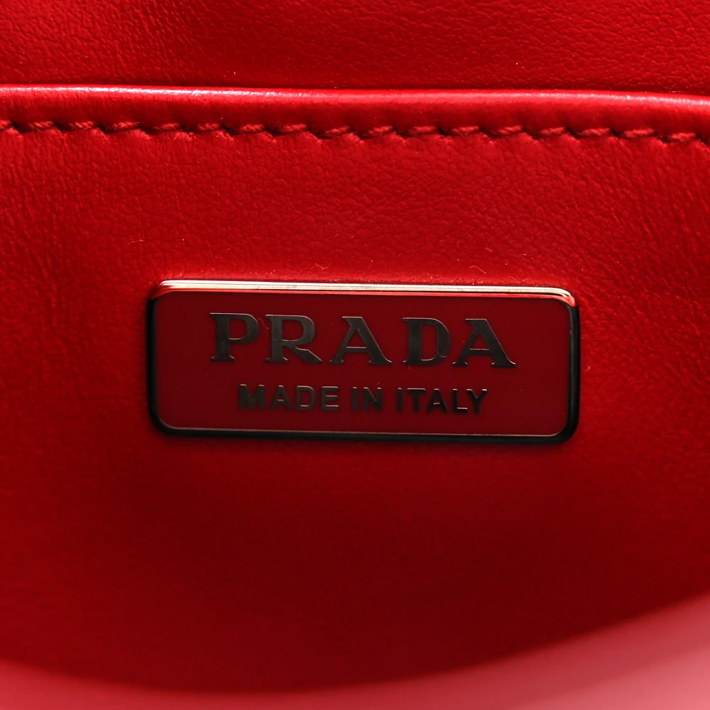 Prada Medium Cleo Shoulder Bag Scarlatto/Black Spazzolato Leather Silver Hardware