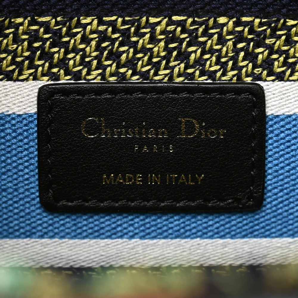 Dior Medium D-Constellation Lady D-Lite Blue Multicolor Embroidered Canvas Gold Hardware $410