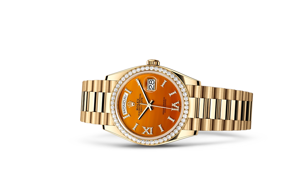 Rolex Day-Date 36 Oyster 36 mm yellow gold and diamonds Carnelian dial M128348RBR-0049