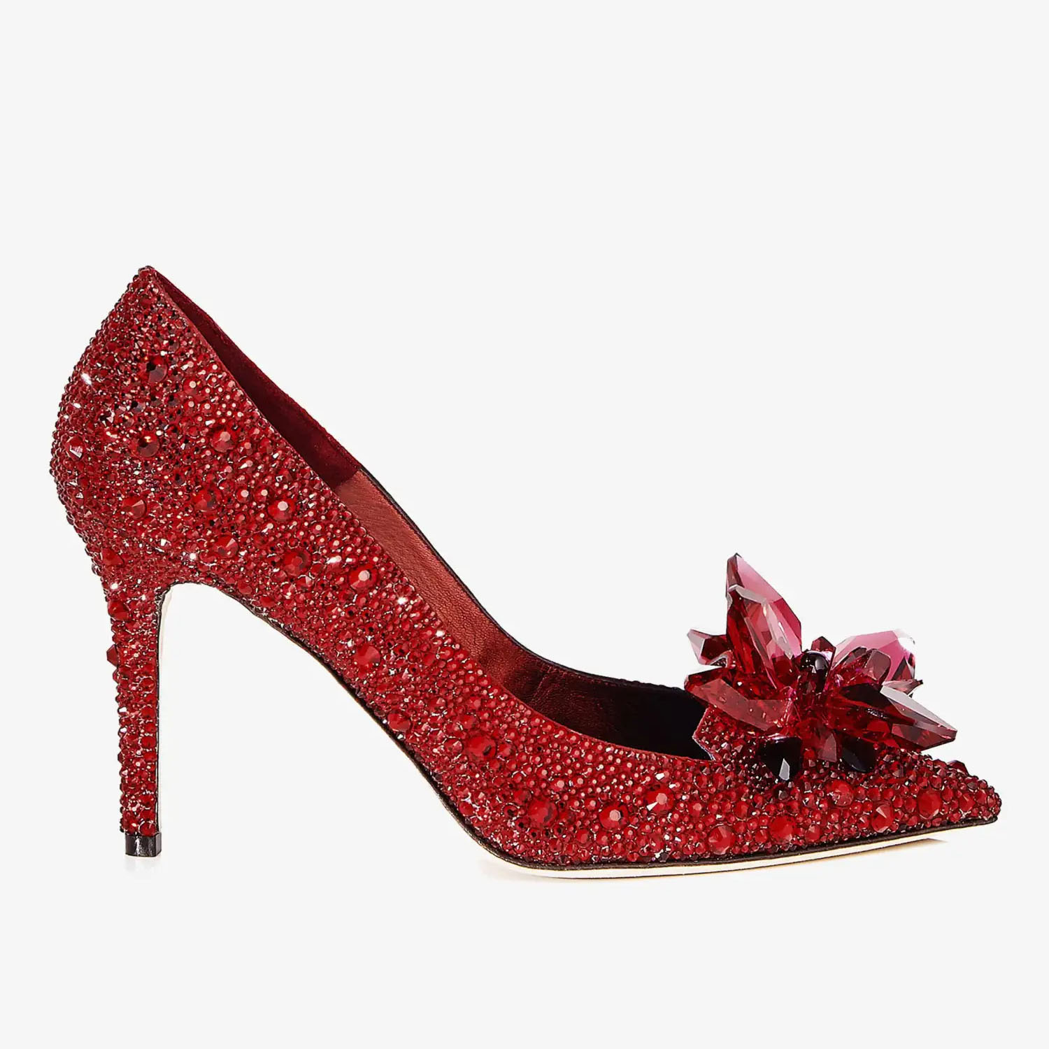 JIMMY CHOO Red crystal hot diamond leather pointed heels