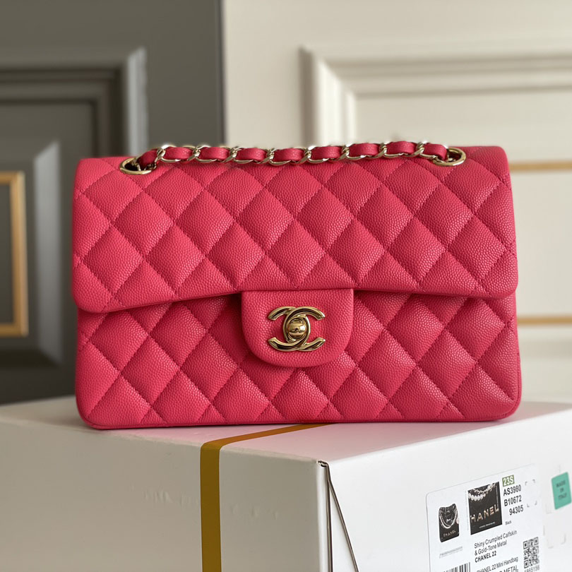 Chanel CF Rose red / Apricot color / Yellow / Blue Quilted Caviar Leather Crossbody Bags