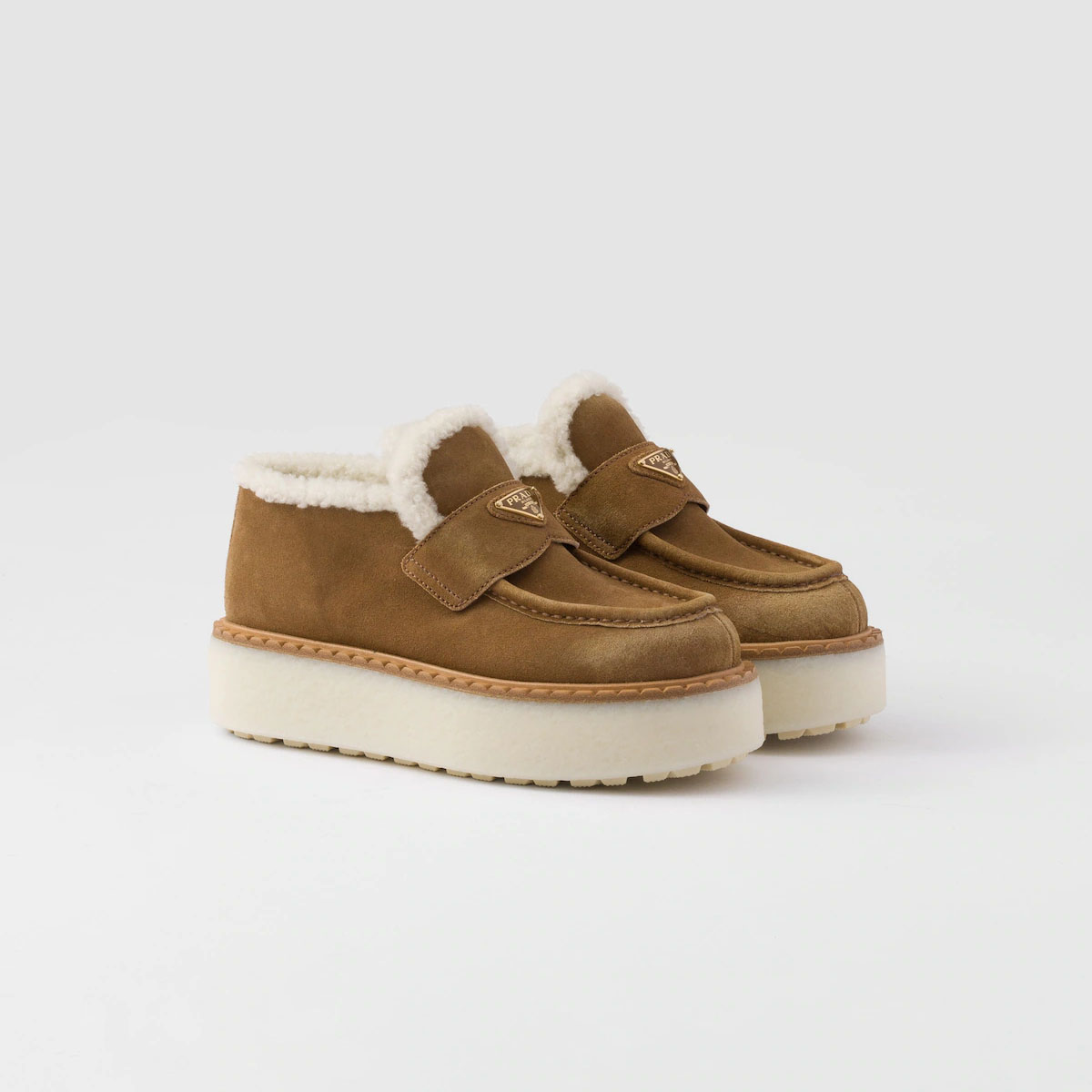 PRADA Cinnamon suede leather loafers