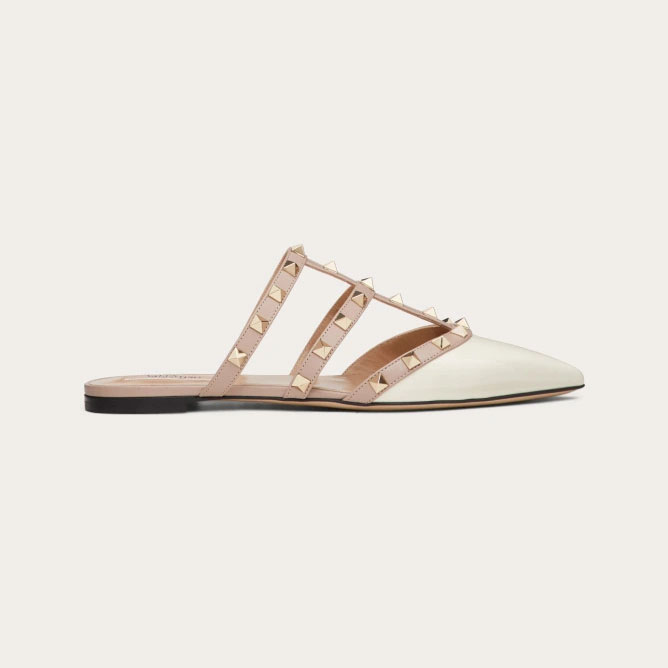 VALENTINO White patent leather studded Muller shoes