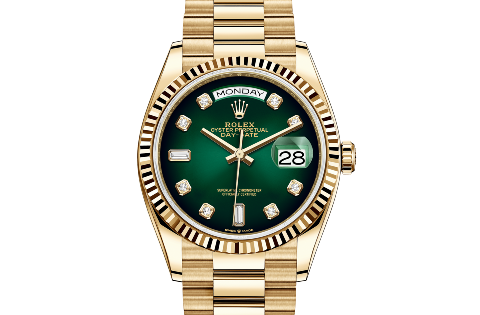 Rolex Day-Date 36 Oyster 36 mm yellow gold Green ombre dial M128238-0069