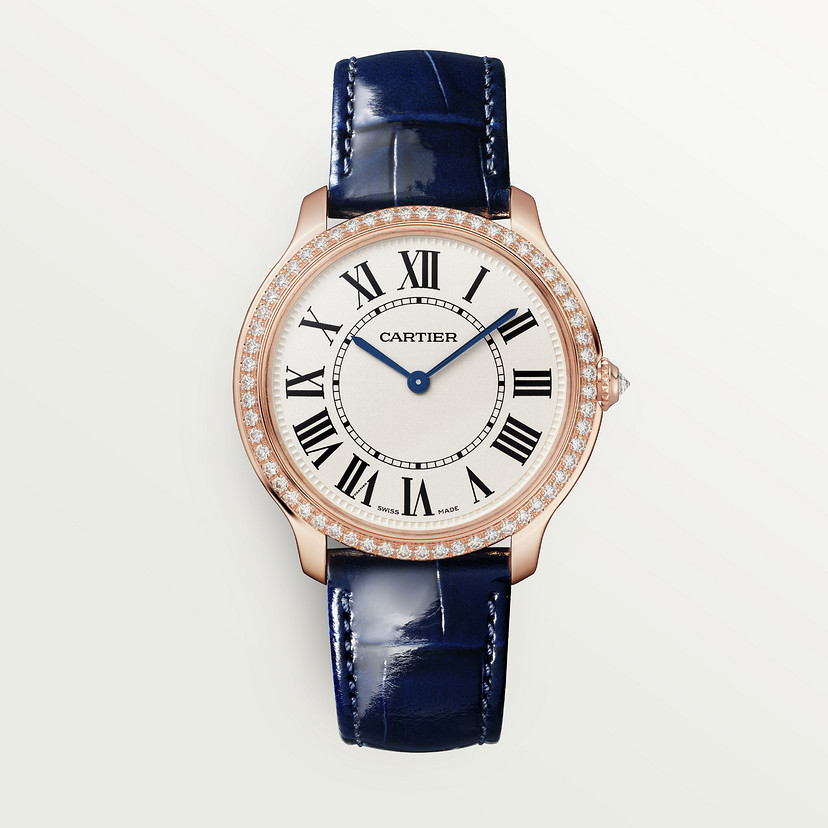 Ronde Louis Cartier watch 36 mm quartz movement rose gold diamonds leather CRWJRN0010