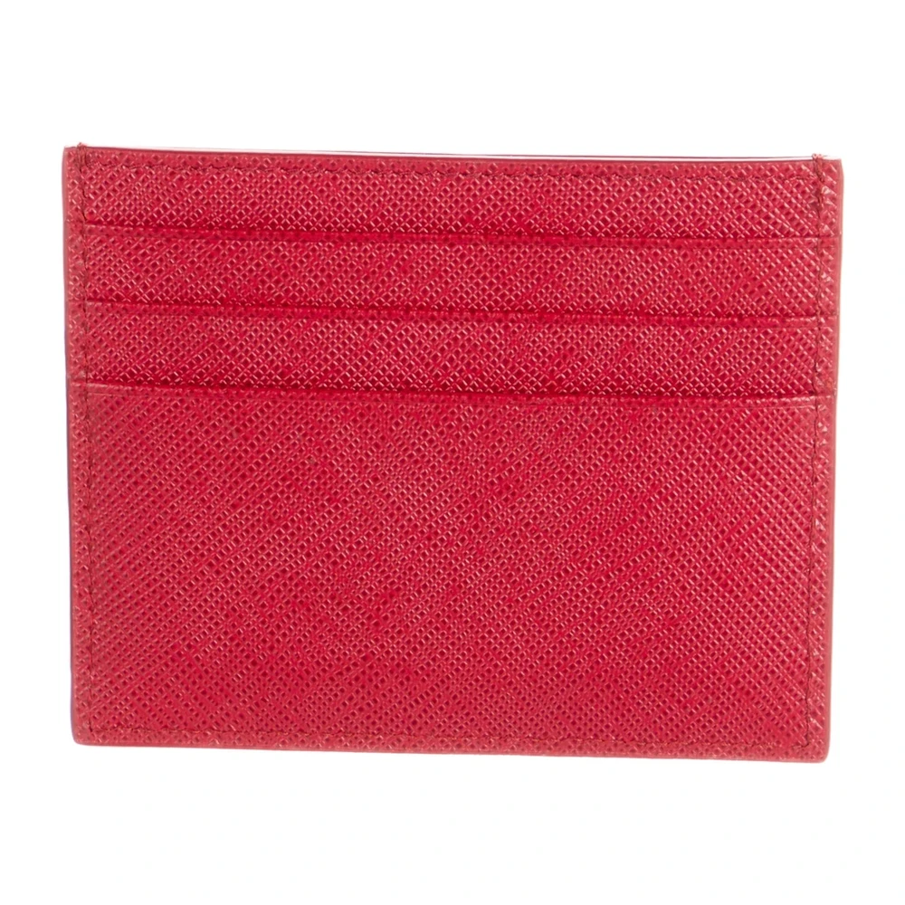 Prada Small Card Holder Fuoco Saffiano Leather Gold Hardware