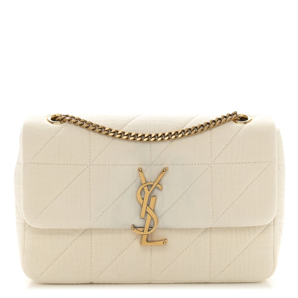 Saint Laurent Medium Jamie Bag Vanilla Ice Crinkle Monogram Cotton Patchwork Aged Gold Hardware