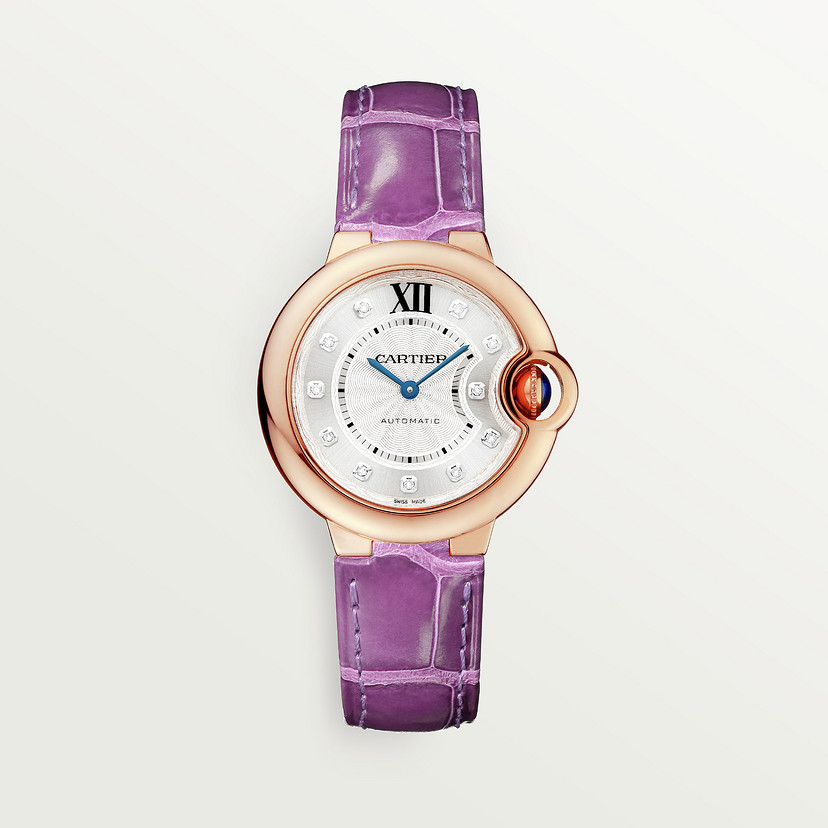 Ballon Bleu de Cartier watch 33mm rose gold diamonds leather CRWE902063