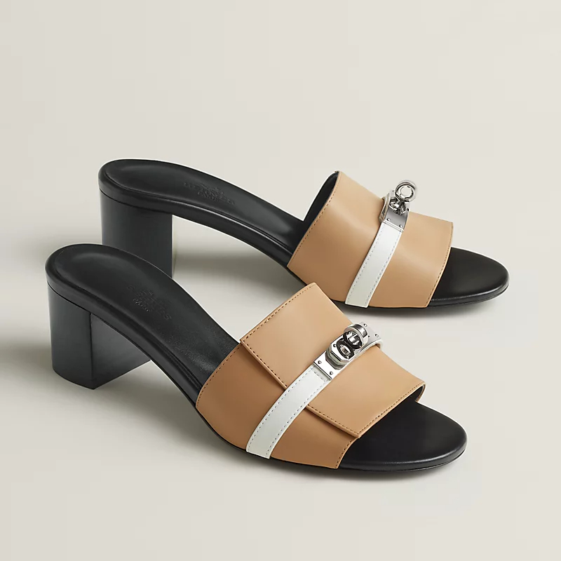 HERMES Gigi High Heels Sandal High-heeled slippers Beige color Slippers