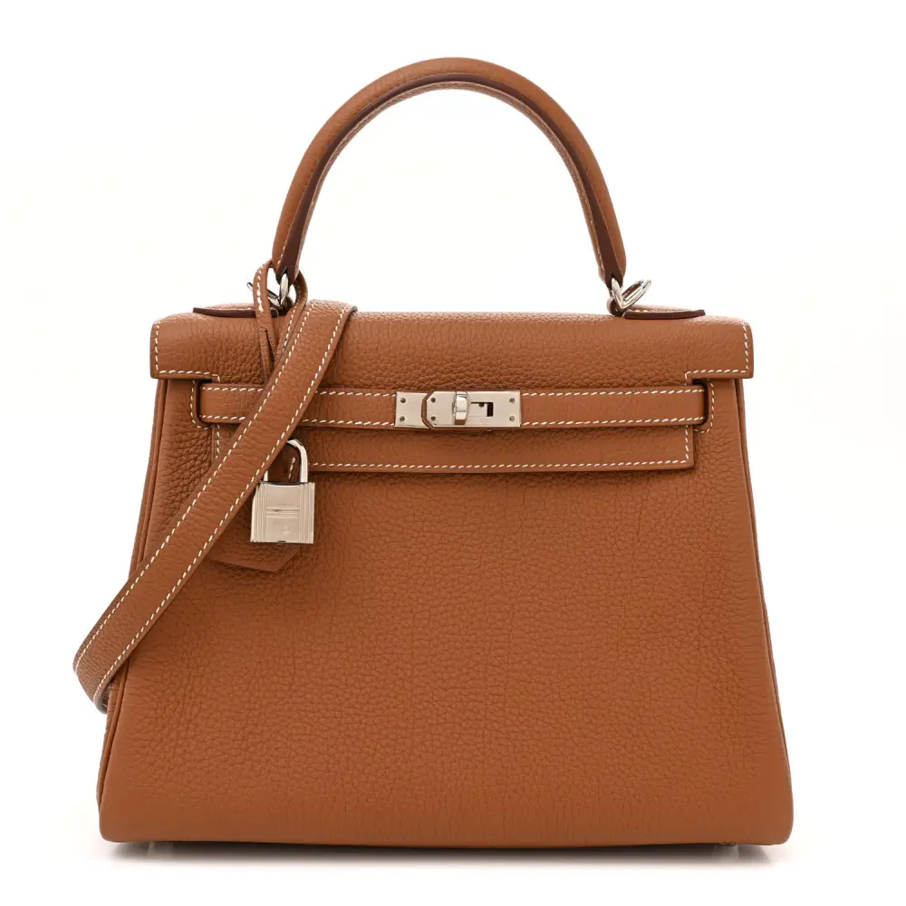 Hermès Kelly Retourne 25 Brown Togo Leather Palladium Hardware