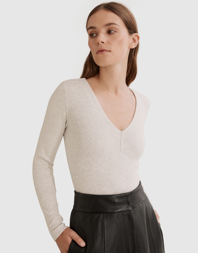 Country Road Deep V-neck Rib Long Sleeve Top