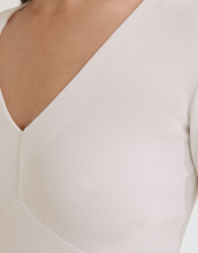 Country Road Deep V-neck Rib Long Sleeve Top