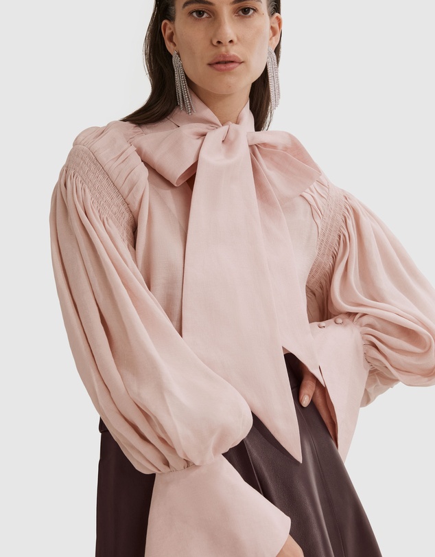 Country Road Tie Front Gathered Blouse