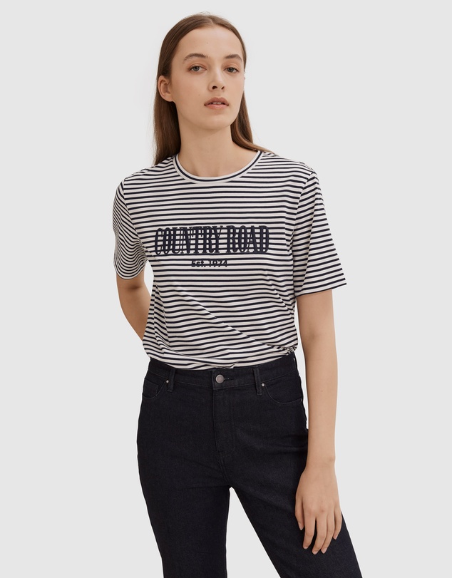 Country Road Verified Australian Cotton Stripe Heritage Embroidered T-Shirt