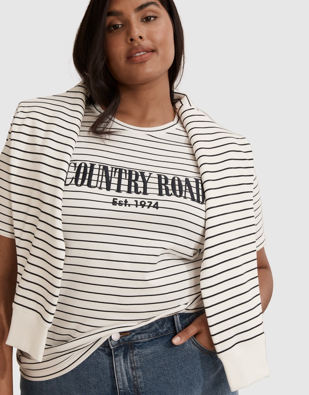 Country Road Verified Australian Cotton Stripe Heritage Embroidered T-Shirt