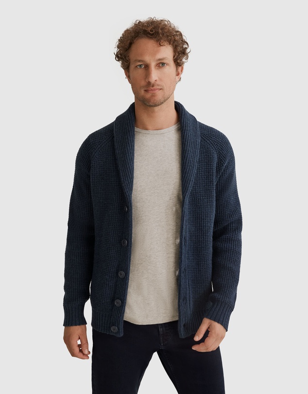 Country Road Australian Lambswool Waffle Shawl Cardigan