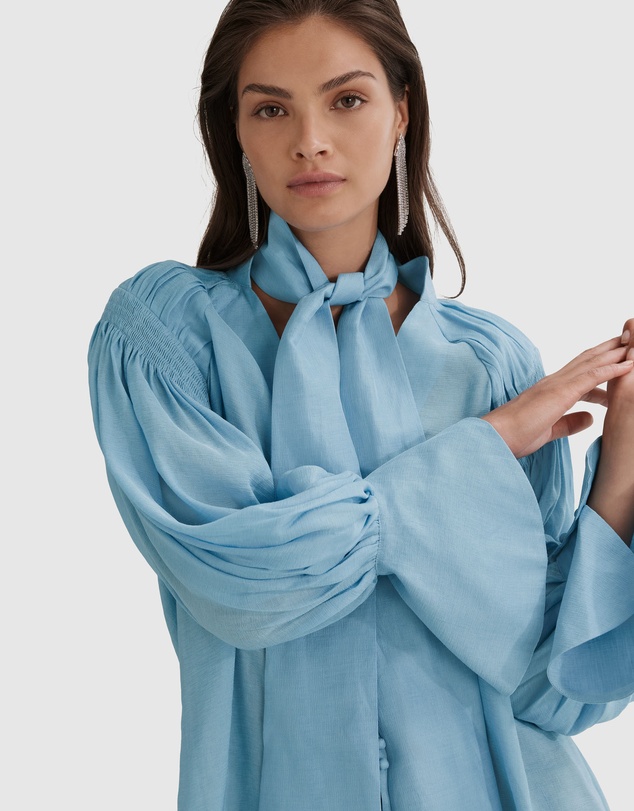 Country Road Tie Front Gathered Blouse