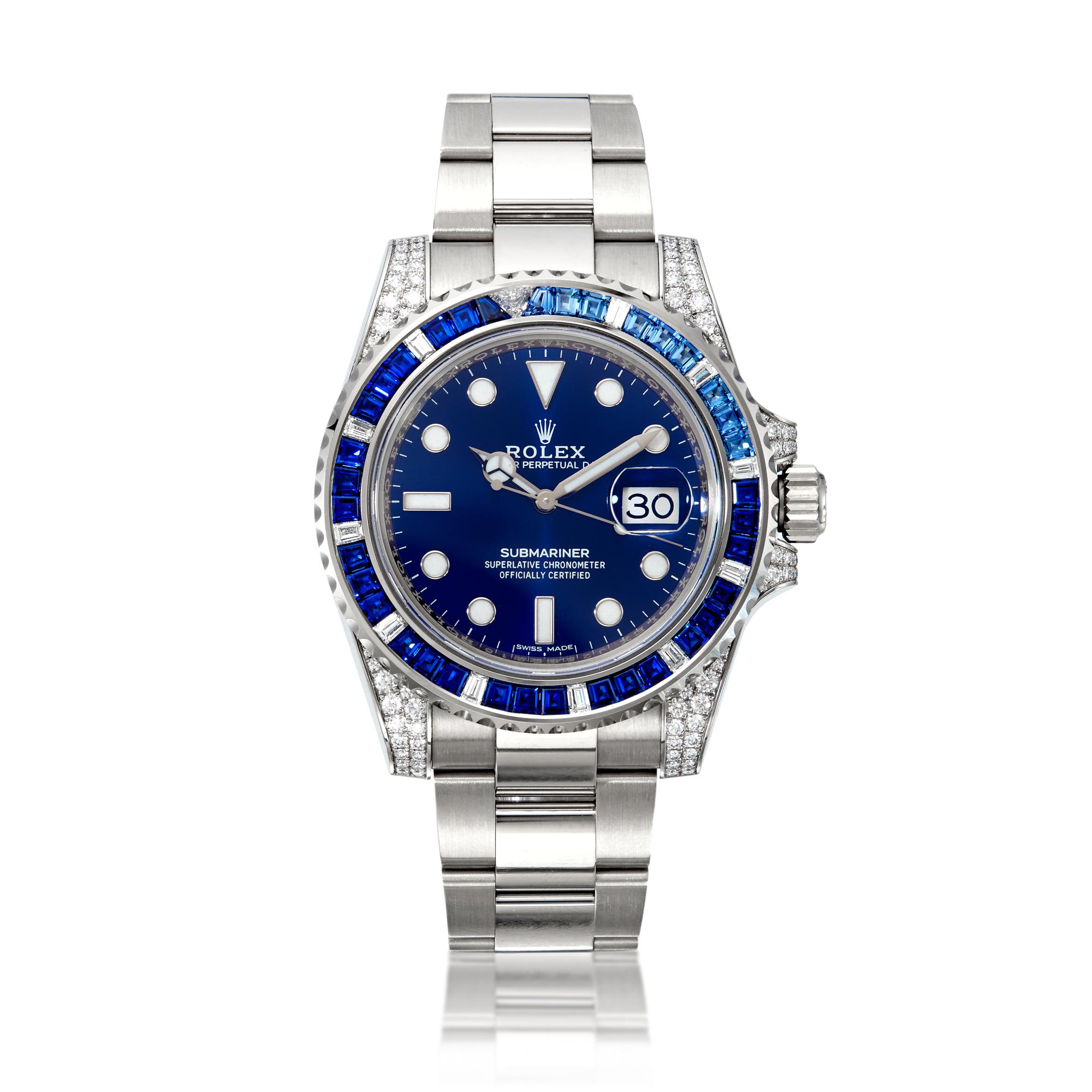 rol€x Submariner Date 116659 SABR 18K White Gold Diamonds Sapphires UNWORN