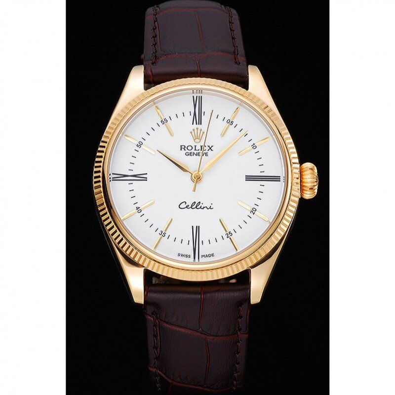 rol€x Cellini White Dial Gold Case Brown Leather Strap 622833