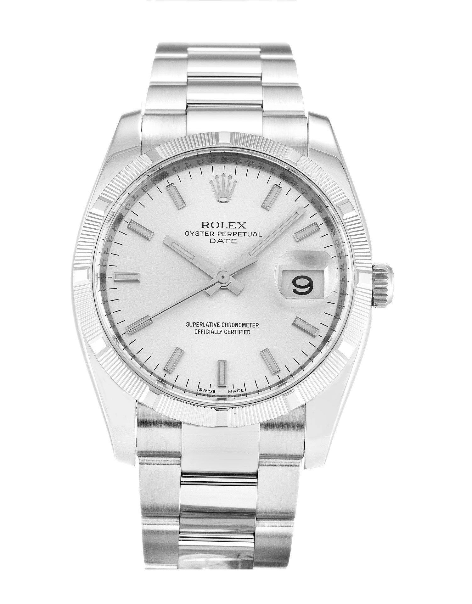 rol€x Oyster Perpetual Date 34mm Silver 115210