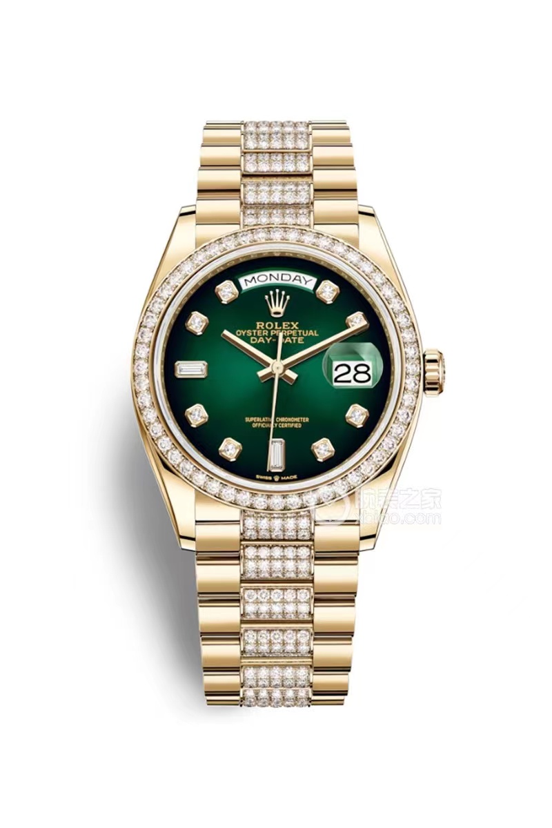 rol€x Day-Date 36 Green Ombre Diamond Dial Yellow Gold President Automatic Watch 128348rbr