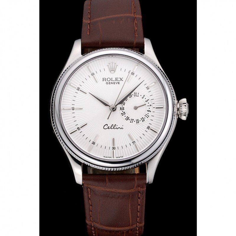 rol€x Cellini White Dial Stainless Steel Case Brown Leather Bracelet 622723