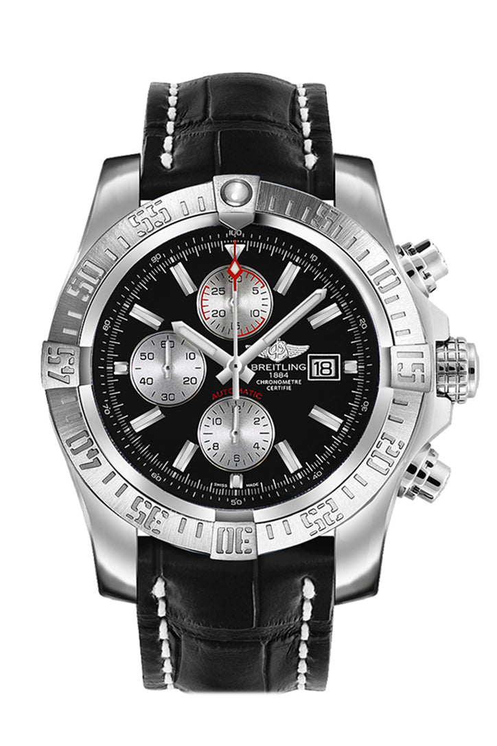 BRE!TLING Super Avenger 2 Black Leather Deployment A1337111 BC29