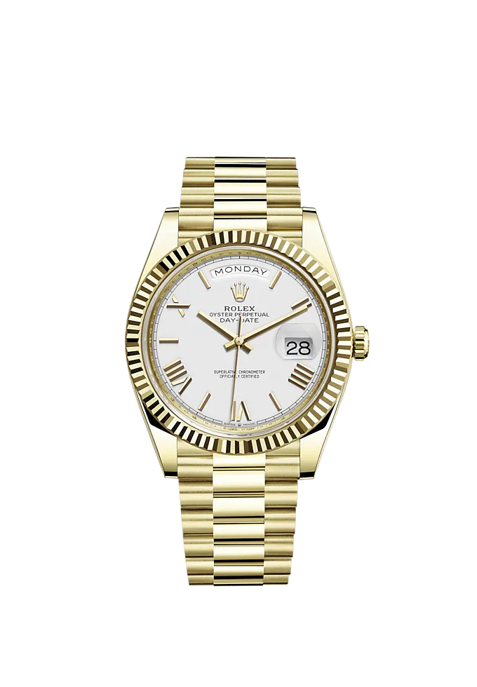 rol€x 228238 DAY-DATE 40MM PRESIDENT 18K YELLOW GOLD SILVER ROMAN DIAL