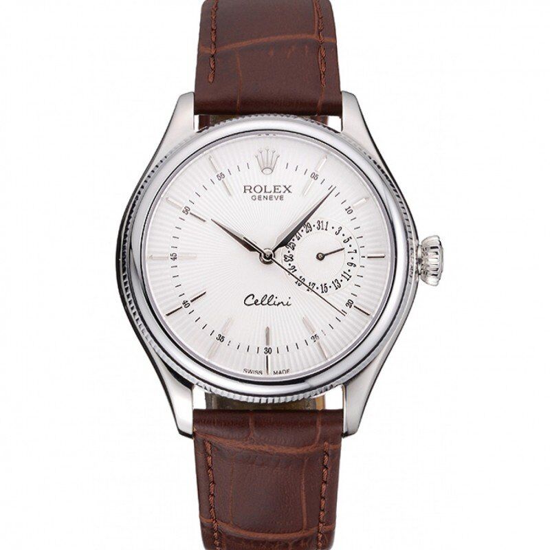 rol€x Cellini White Dial Stainless Steel Case Brown Leather Bracelet 622723