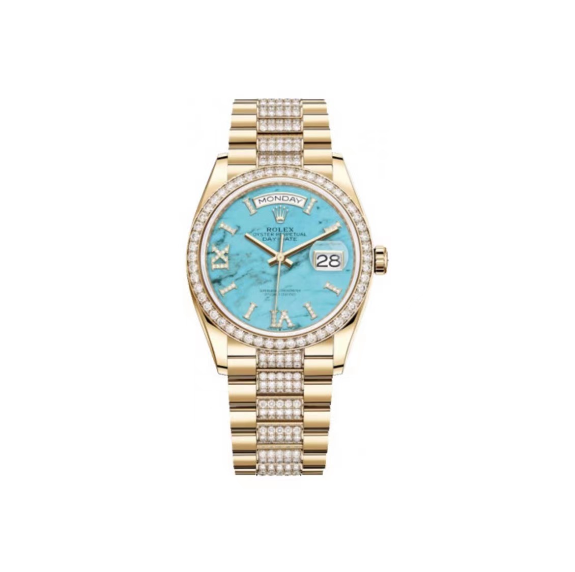 rol€x Day-Date 36 Blue Ombre Diamond Dial Yellow Gold President Automatic Watch 128348rbr-0038