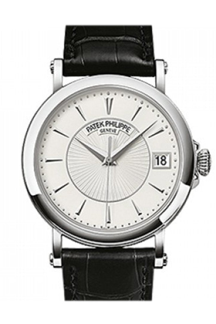 PAT€K PHIL!PPE Calatrava Automatic White Dial Black Leather Men's Watch 5153G-010