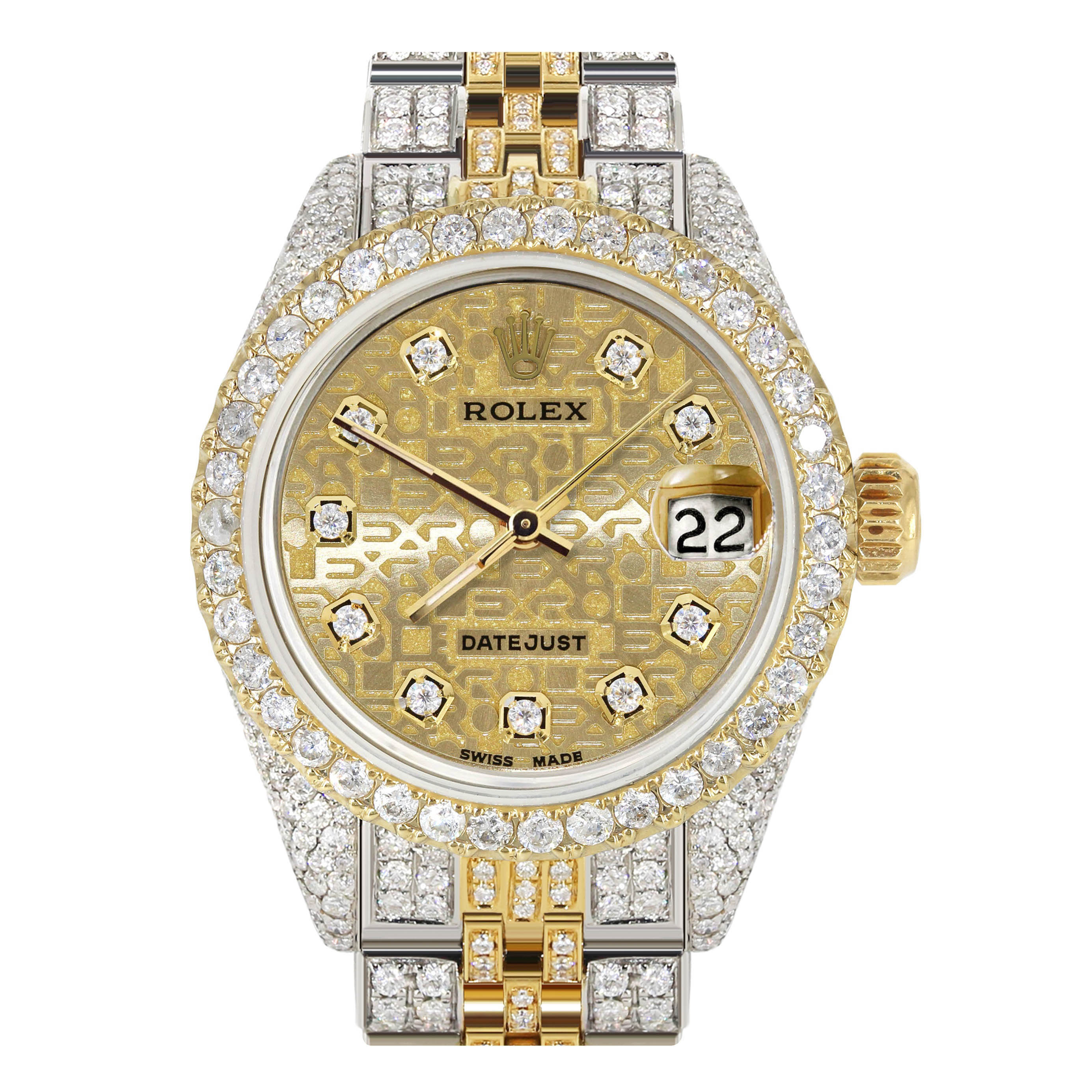 Diamond Gold rol€x Watch | 26Mm | Gold Texture Dial