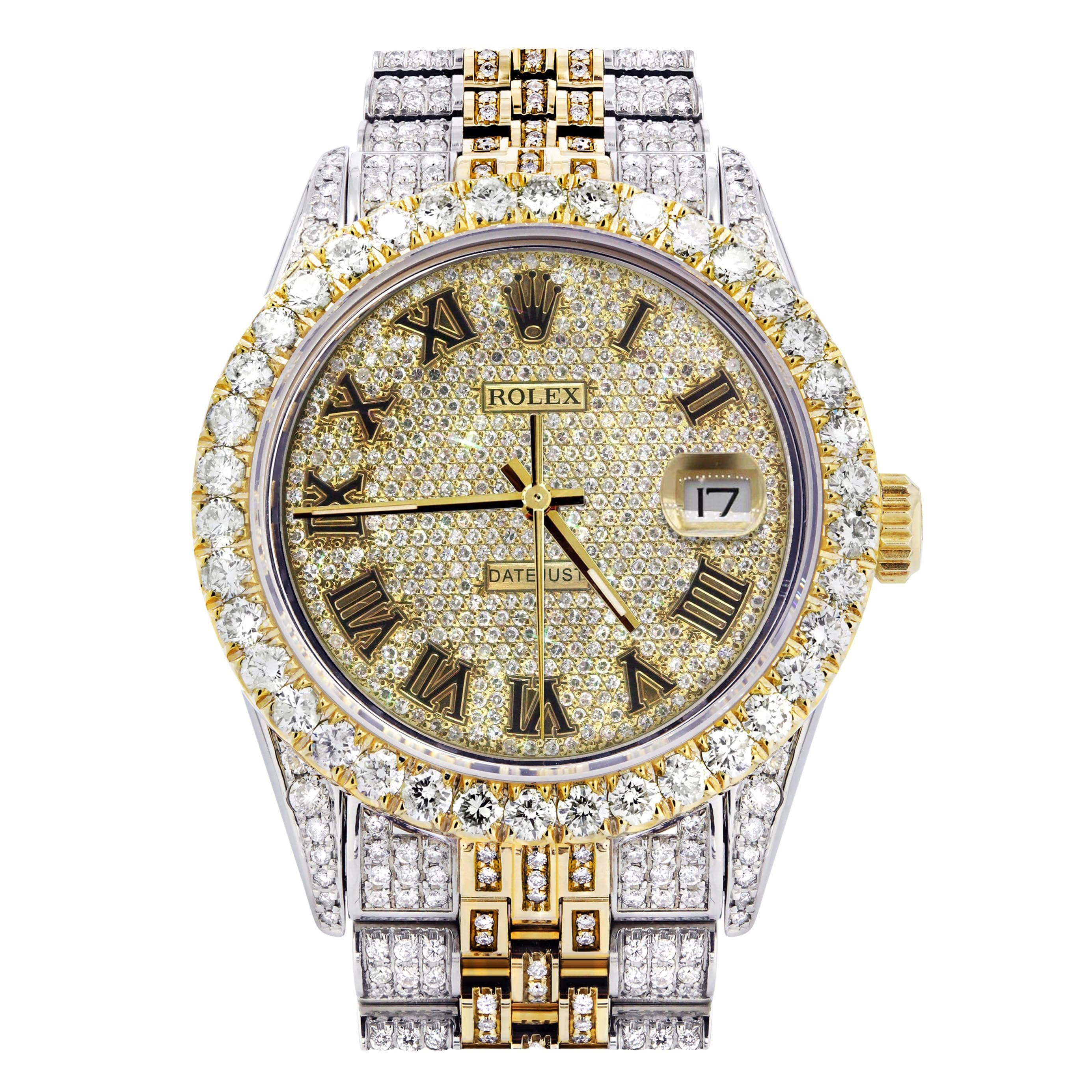 Iced Out rol€x Datejust 36 MM | Two Tone | Full Diamond Gold Roman Diamond Dial