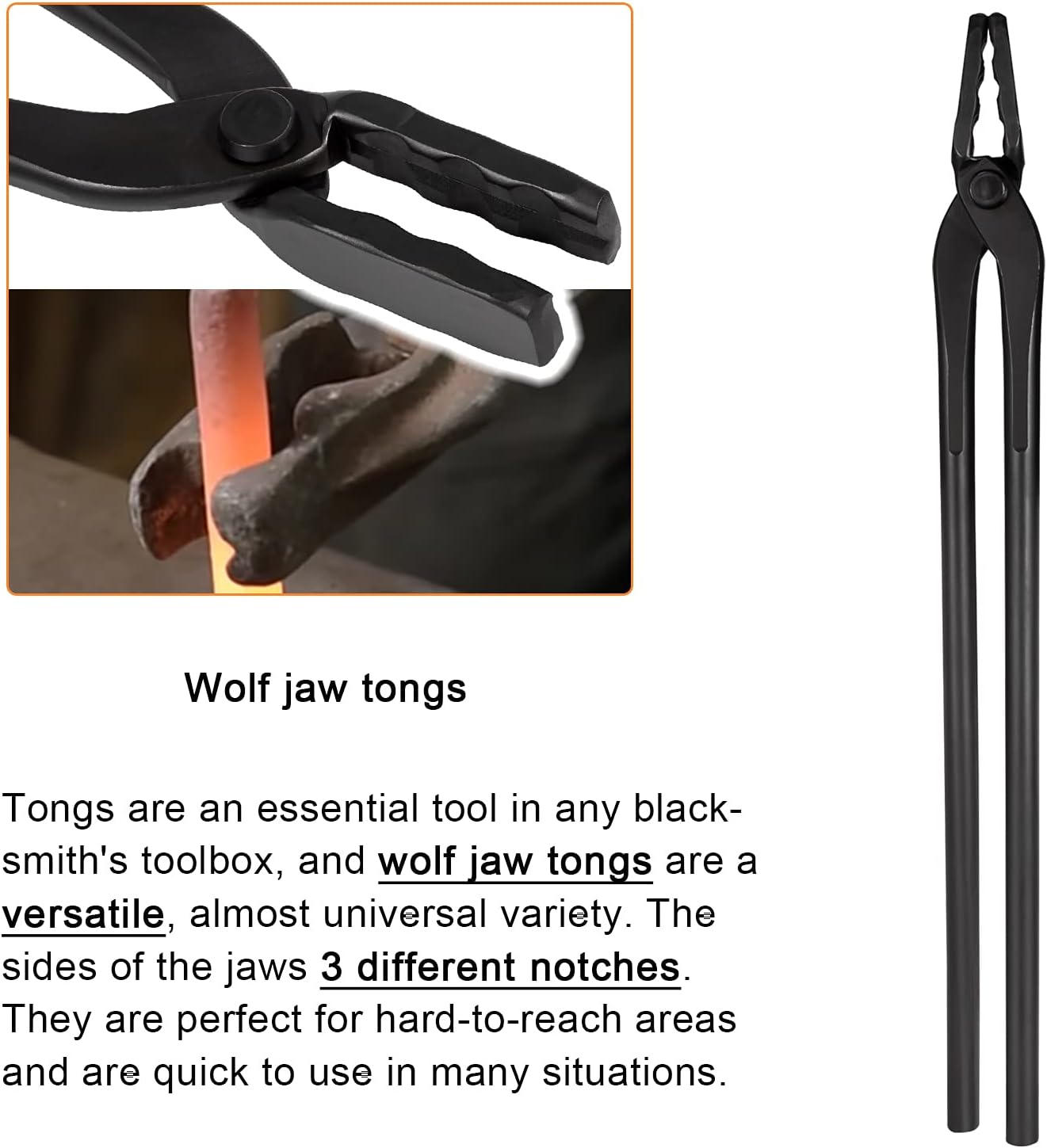 Blacksmith Tools Set - 5 Piece Tongs Kit Includes Flat, Square Jaw, Bolt, Blade, Wolf Jaw Tongs for Forging & Knife Making