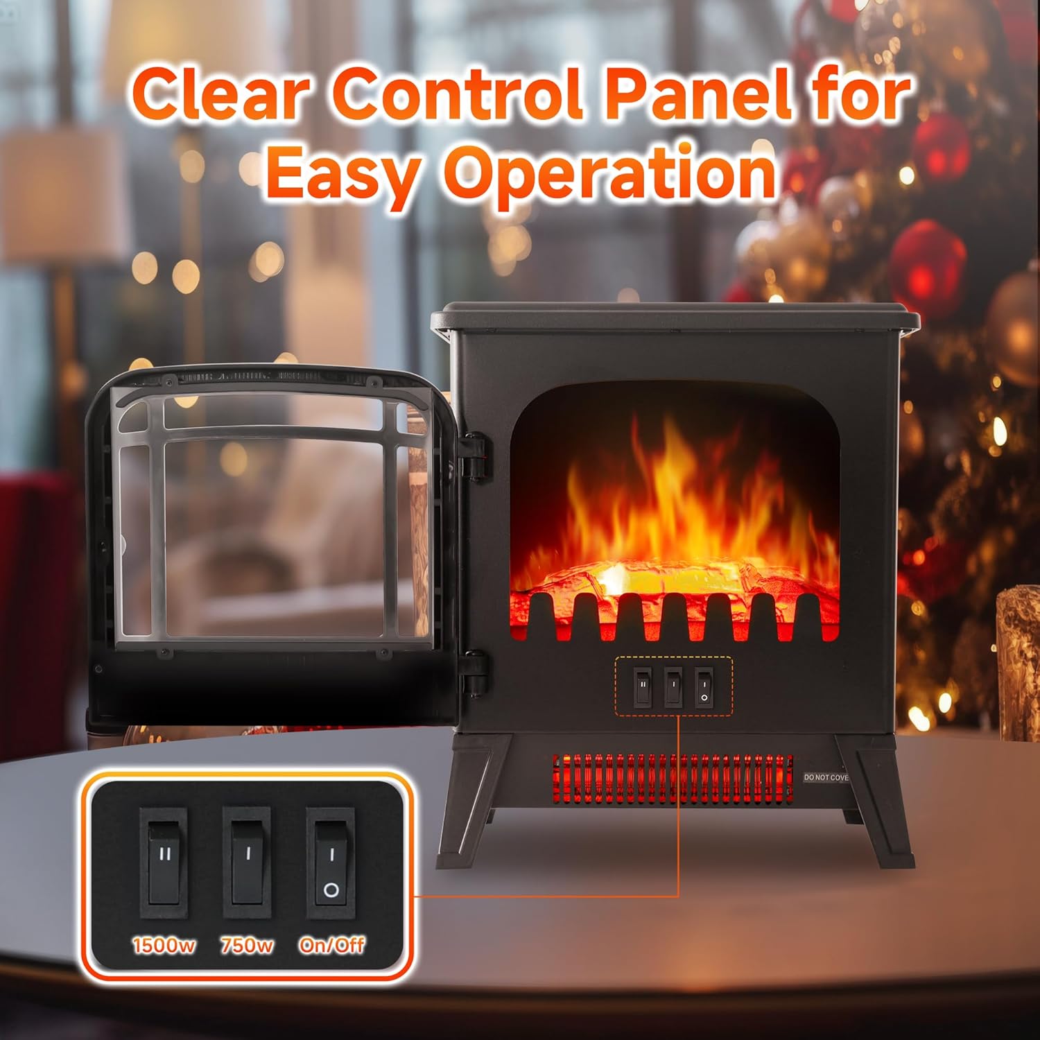 16 Small Electric Fireplace Heater - Desk Space Heater with Realistic Led 3D Flames, Freestanding Fire Places Electric Fireplace Heater for Indoor Use, 750 | 1500w, Overheating Protection