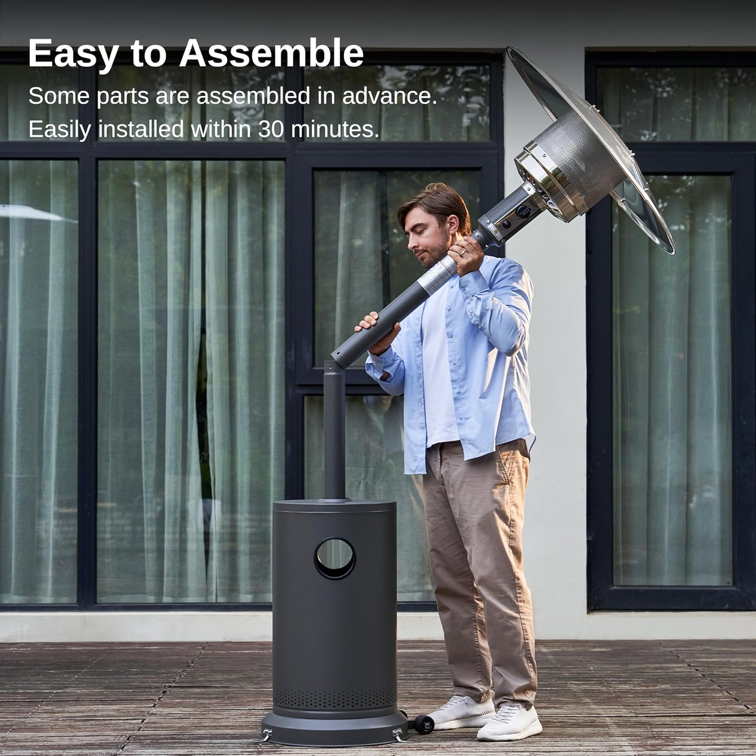 EAST OAK 50,000 BTU Patio Heater for Outdoor Use with Round Table Design, Double-Layer Stainless Steel Burner, Wheels, Triple Protection System, Outdoor Heater for Home and Residential, Black