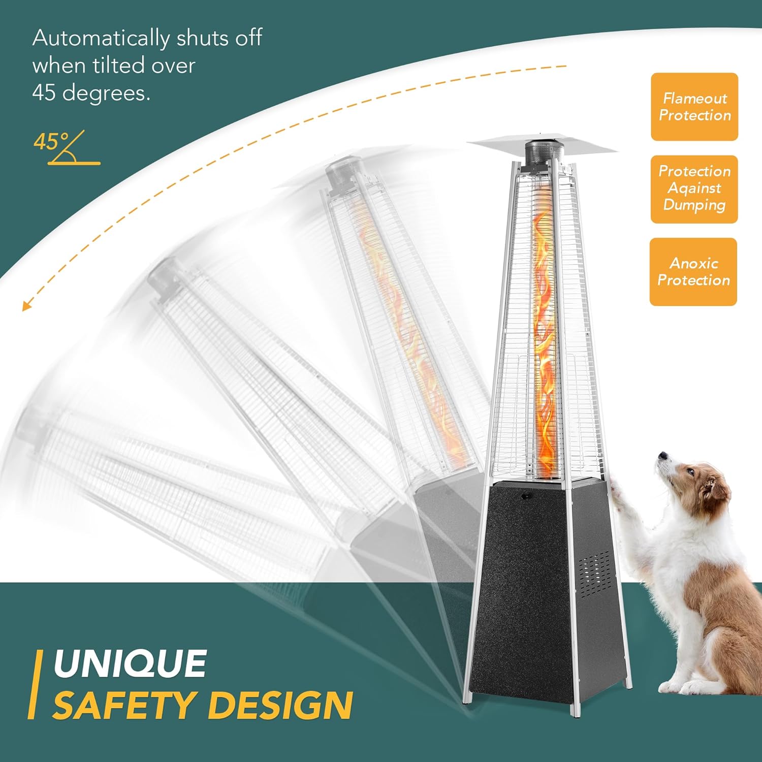 Pamapic Patio Heater with Cover, 48,000 BTU Pyramid Flame Outdoor Heater Quartz Glass Tube 87 Propane Heater