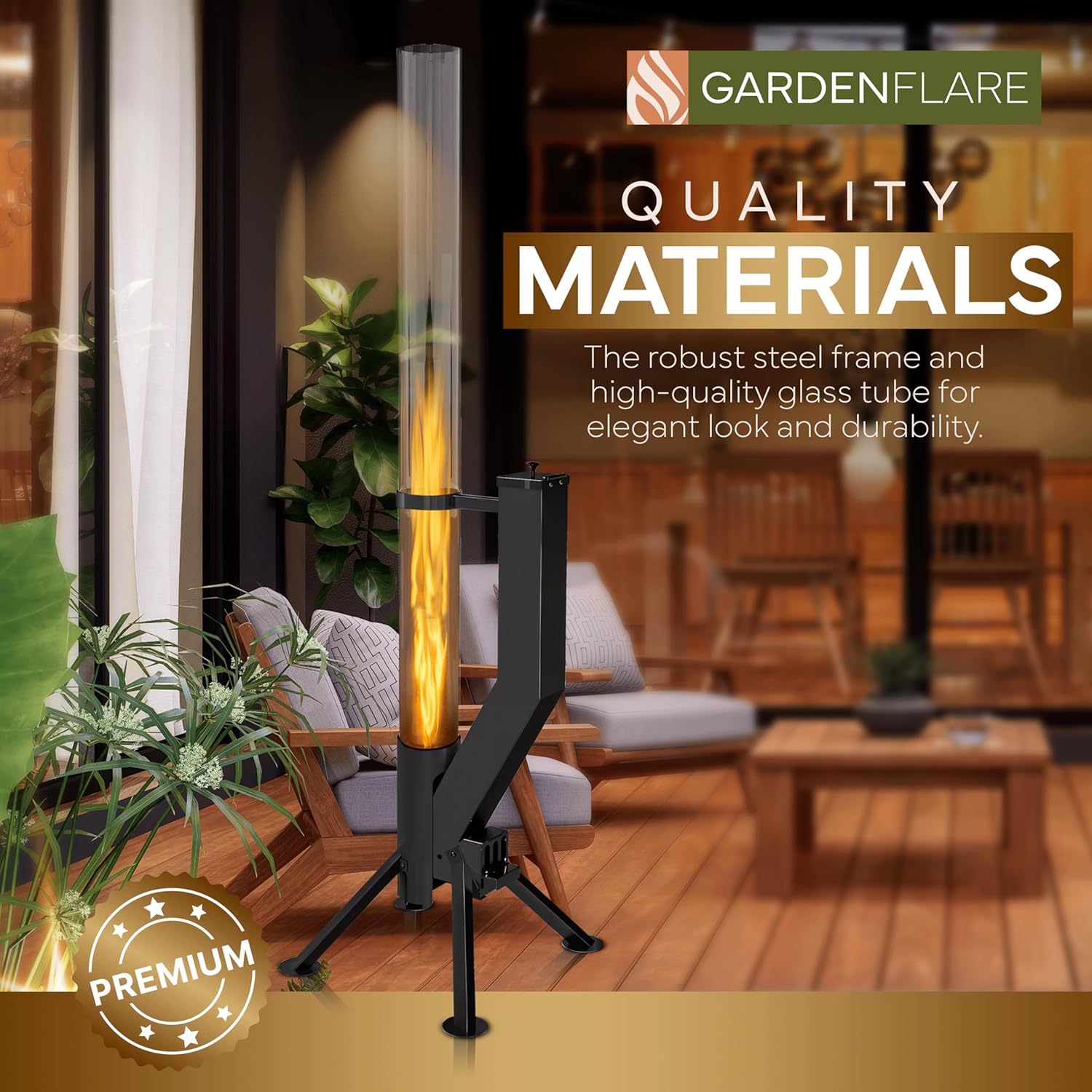 GARDENFLARE Smokeless Fire Pit - Outdoor Wood Pellet Fire Tube Stainless Steel firepit for Ambience Fire on Your Backyard, Patio, Porch & Garden (Matte Black, Classic)