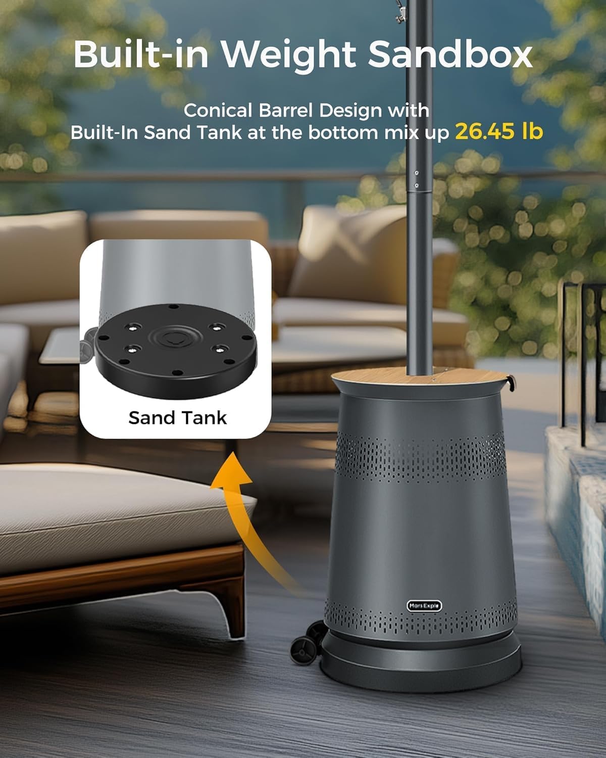 Mars Explo 50,000 BTU Patio Heater for Outdoor Use With Adjustable Heat Focusing Top, Portable Propane Patio Heater with Wheels, Stainless Steel Burner for Porch, Deck, Garden, Commercial (Brown)