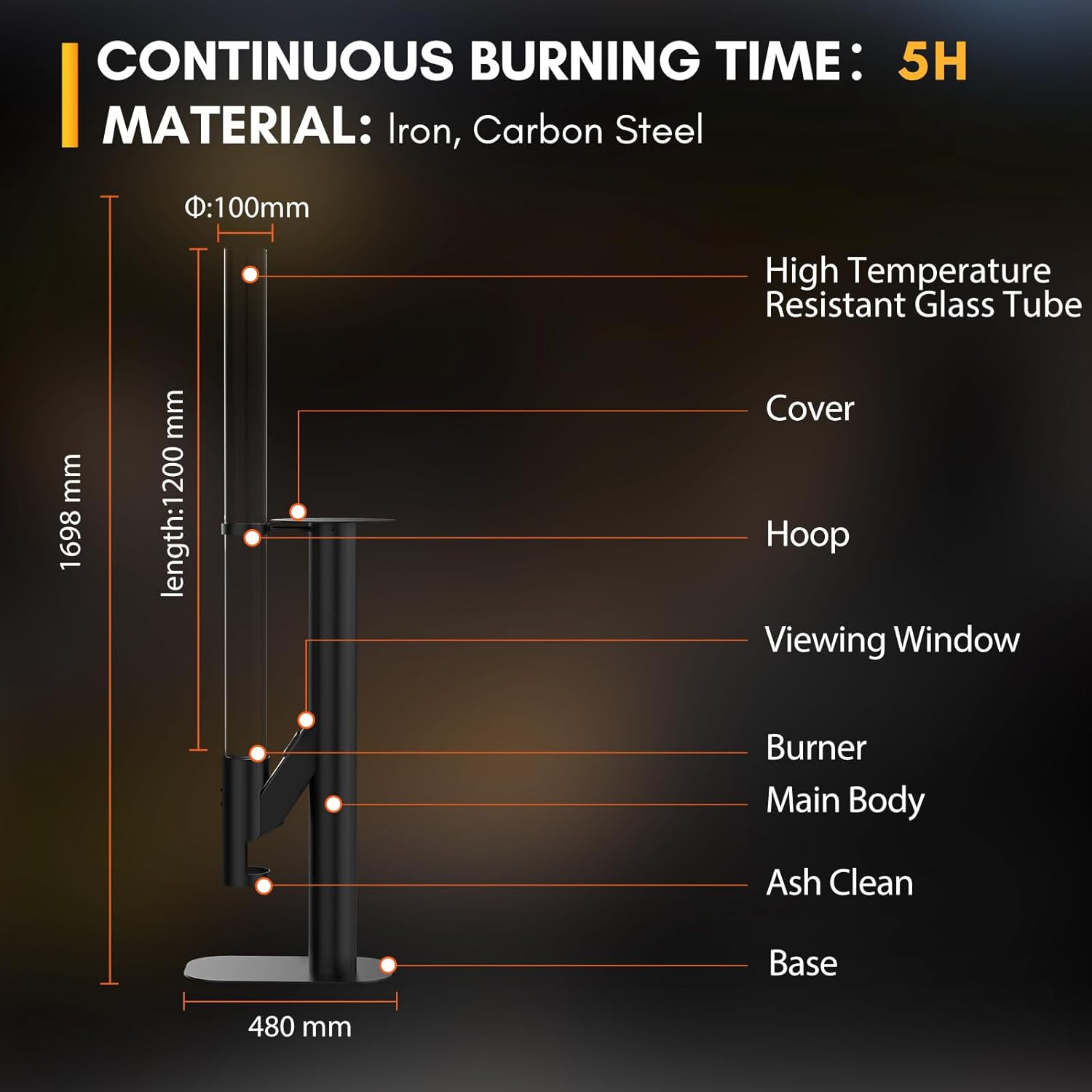 Rayzi 58 Inch Pellet Stove, Patio Heater Wood Pellet Heater, Pellet Fire Pit for Outdoor - Smokeless Wood Pellet Burning Flame, Outside Backyard Bonfire, Fireplace for Camping Patio Garden Picnic