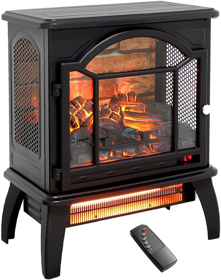 KOFOHON Freestanding Electric Fireplace Heater,Portable Infrared Fireplace Stove with 4 Types of 3D Realistic Flame Effects,Adjustable Temperature Compact Indoor Space Heater,Timer&Remote,22-1500W.