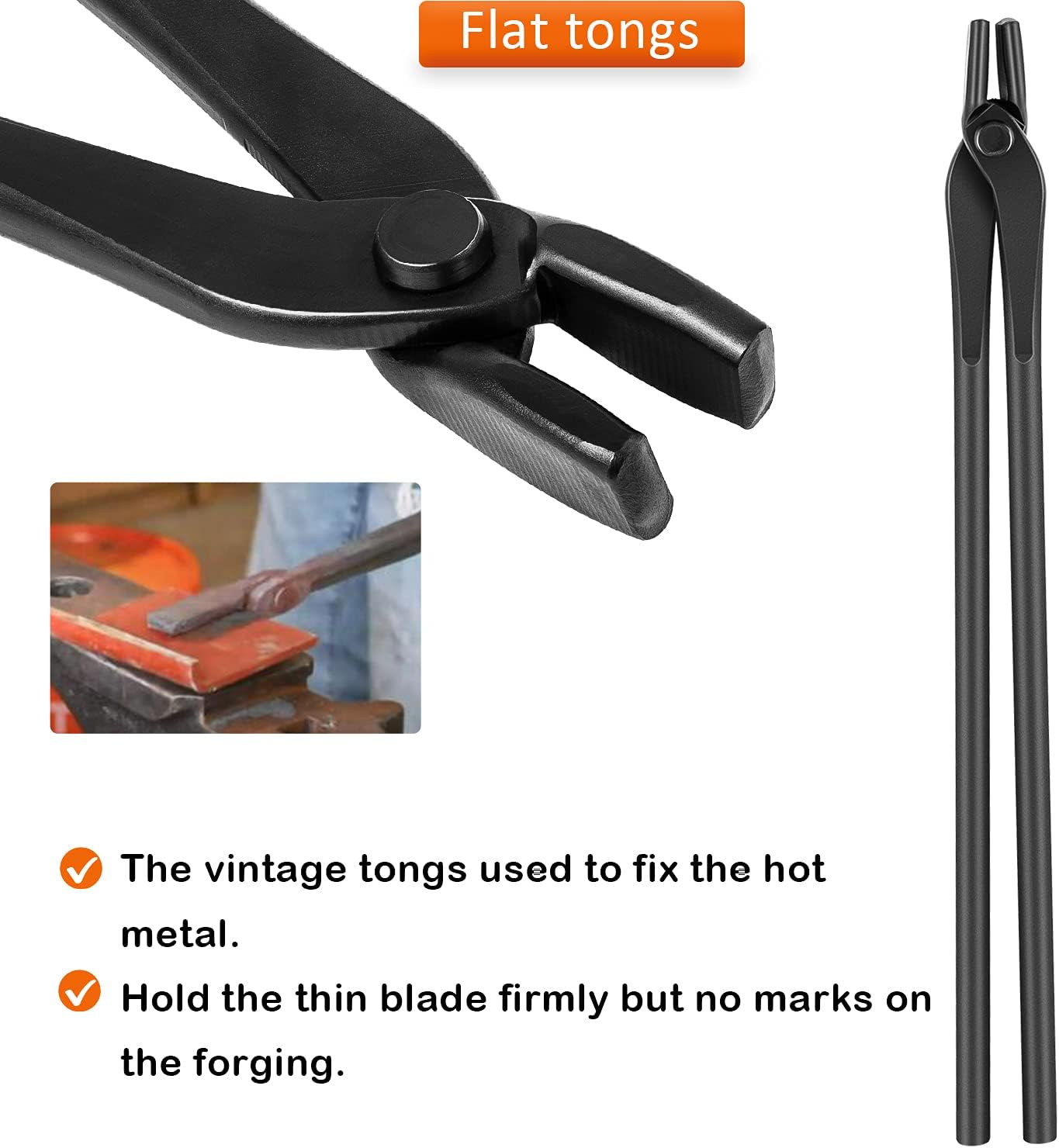 Blacksmith Tools Set - 5 Piece Tongs Kit Includes Flat, Square Jaw, Bolt, Blade, Wolf Jaw Tongs for Forging & Knife Making