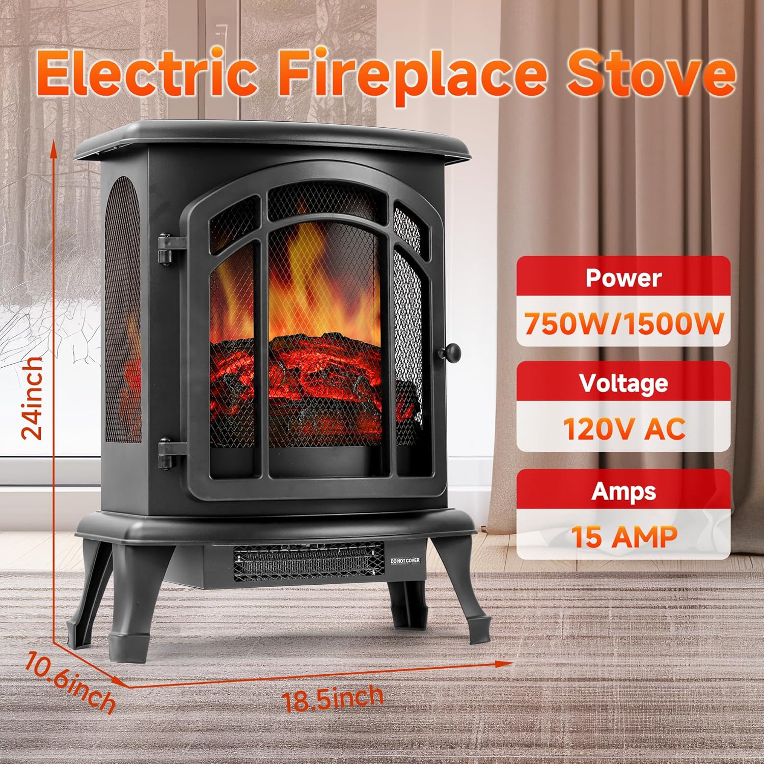 16 Small Electric Fireplace Heater - Desk Space Heater with Realistic Led 3D Flames, Freestanding Fire Places Electric Fireplace Heater for Indoor Use, 750 | 1500w, Overheating Protection