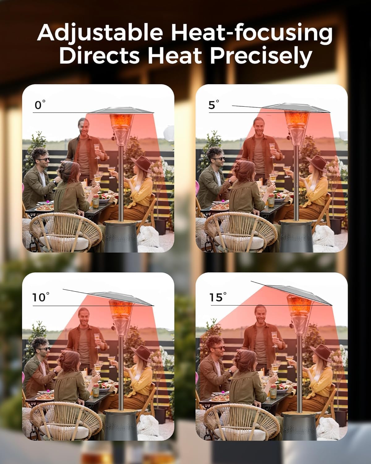 Mars Explo 50,000 BTU Patio Heater for Outdoor Use With Adjustable Heat Focusing Top, Portable Propane Patio Heater with Wheels, Stainless Steel Burner for Porch, Deck, Garden, Commercial (Brown)