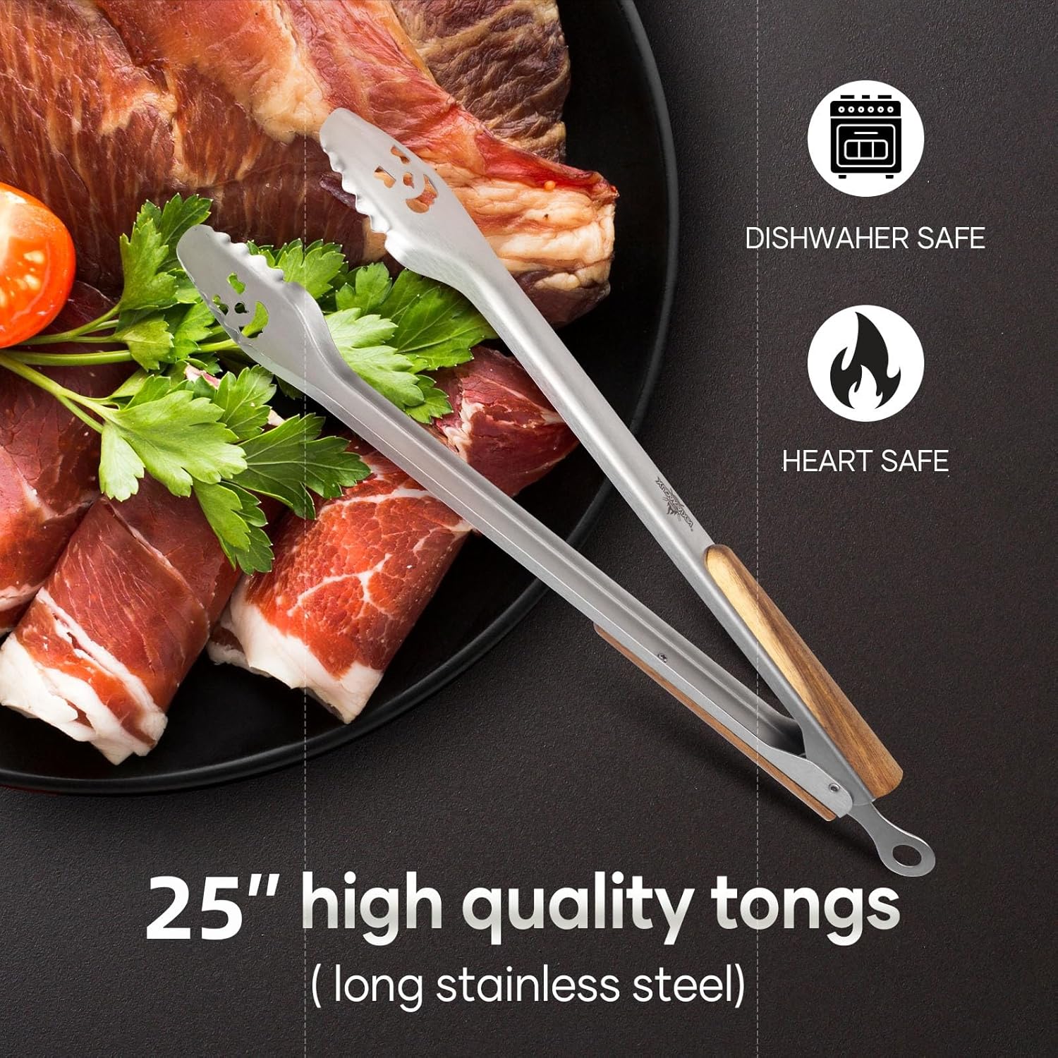 XUDAKAIXIN Fire Pit Tongs 32-inch Super Long for Loading Wood,BBQ with Extended Luxurious Acacia Handle for Fire Pits, Fire Rings,Campfires, and Fireplaces, Outdoor or Indoor ﻿