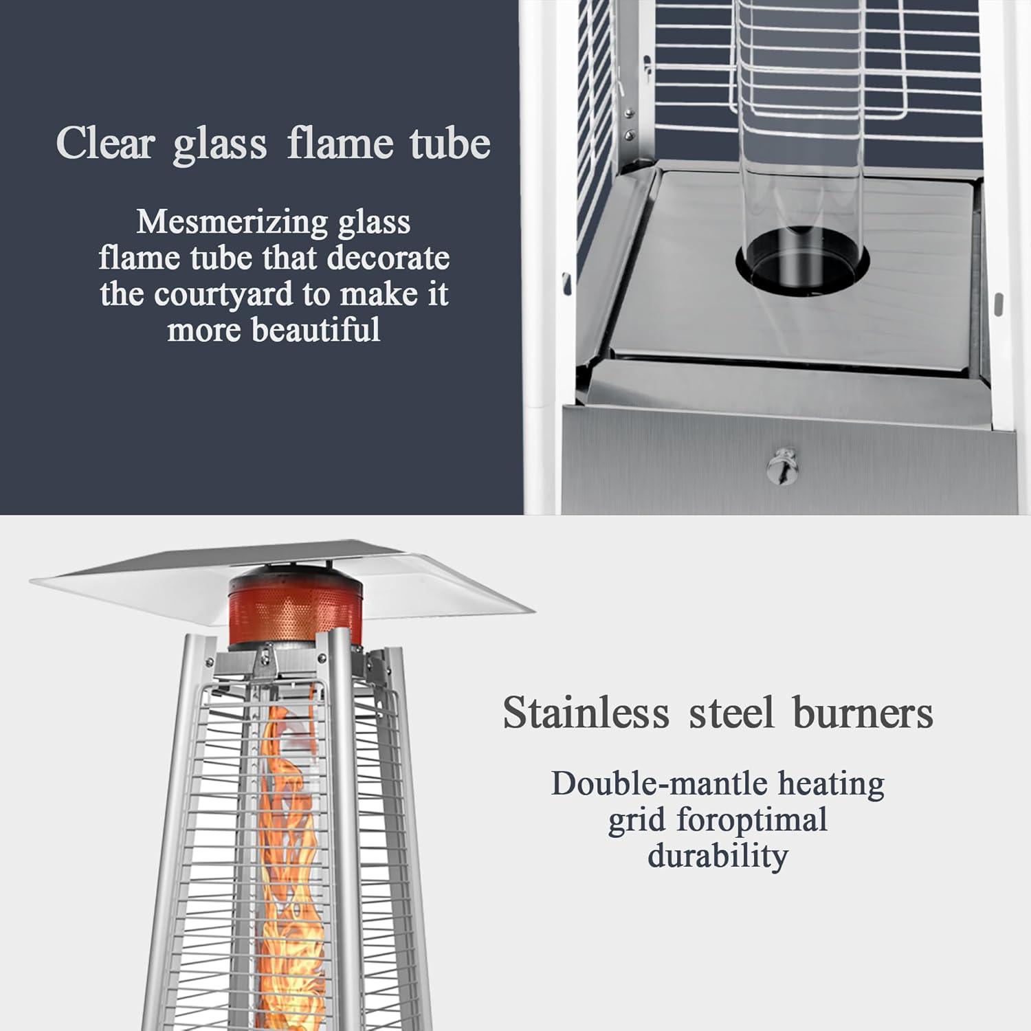 Pamapic Patio Heater with Cover, 48,000 BTU Pyramid Flame Outdoor Heater Quartz Glass Tube 87 Propane Heater