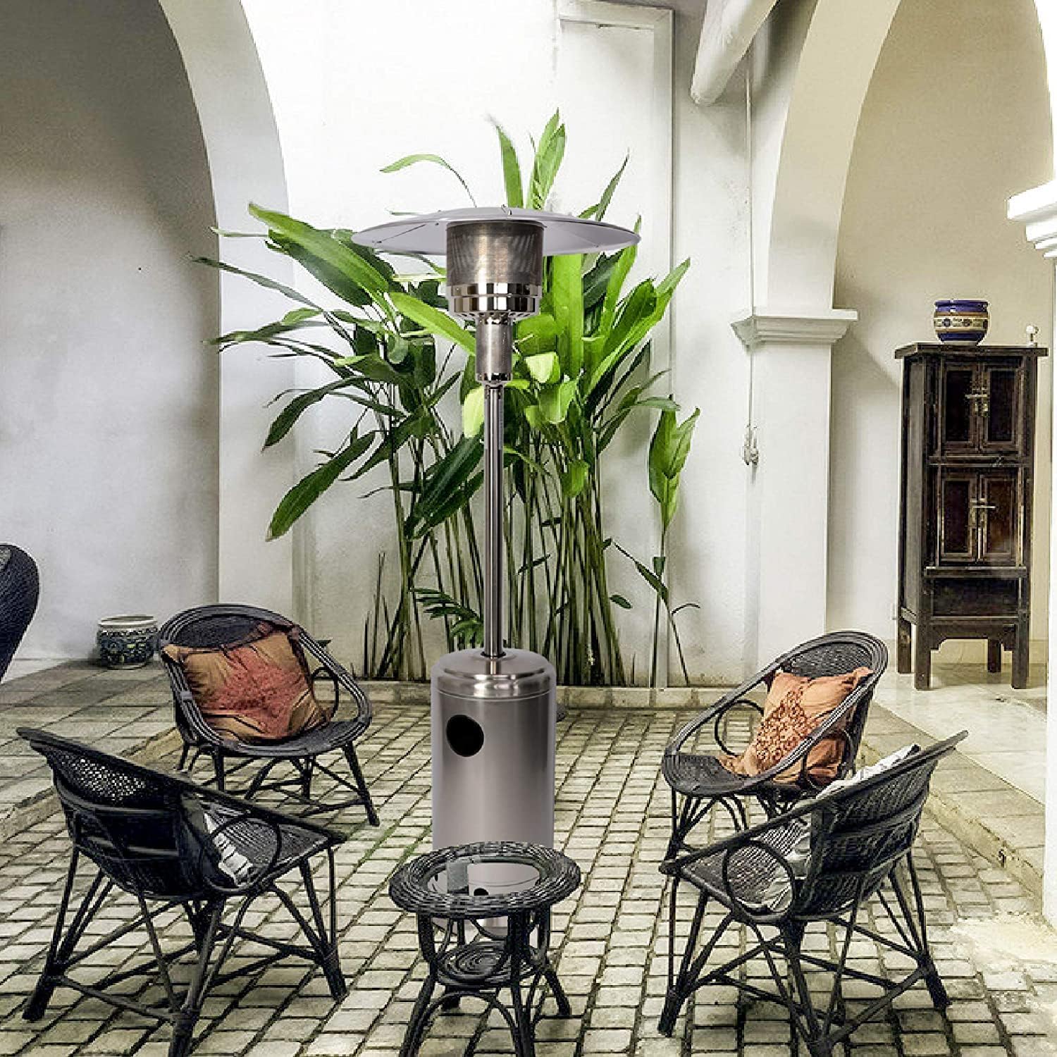 Outdoor Heater with Wheels Patio Heater Pyramid Deck Tower Patio Heaters for Outdoor Use Flame Glass Tube 42000 BTU Hammered Bronze Propane Natural Gas Tip Resist Safe ETL Black