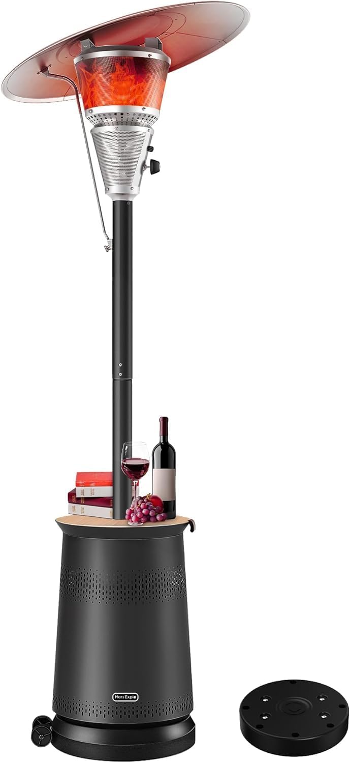 Mars Explo 50,000 BTU Patio Heater for Outdoor Use With Adjustable Heat Focusing Top, Portable Propane Patio Heater with Wheels, Stainless Steel Burner for Porch, Deck, Garden, Commercial (Brown)