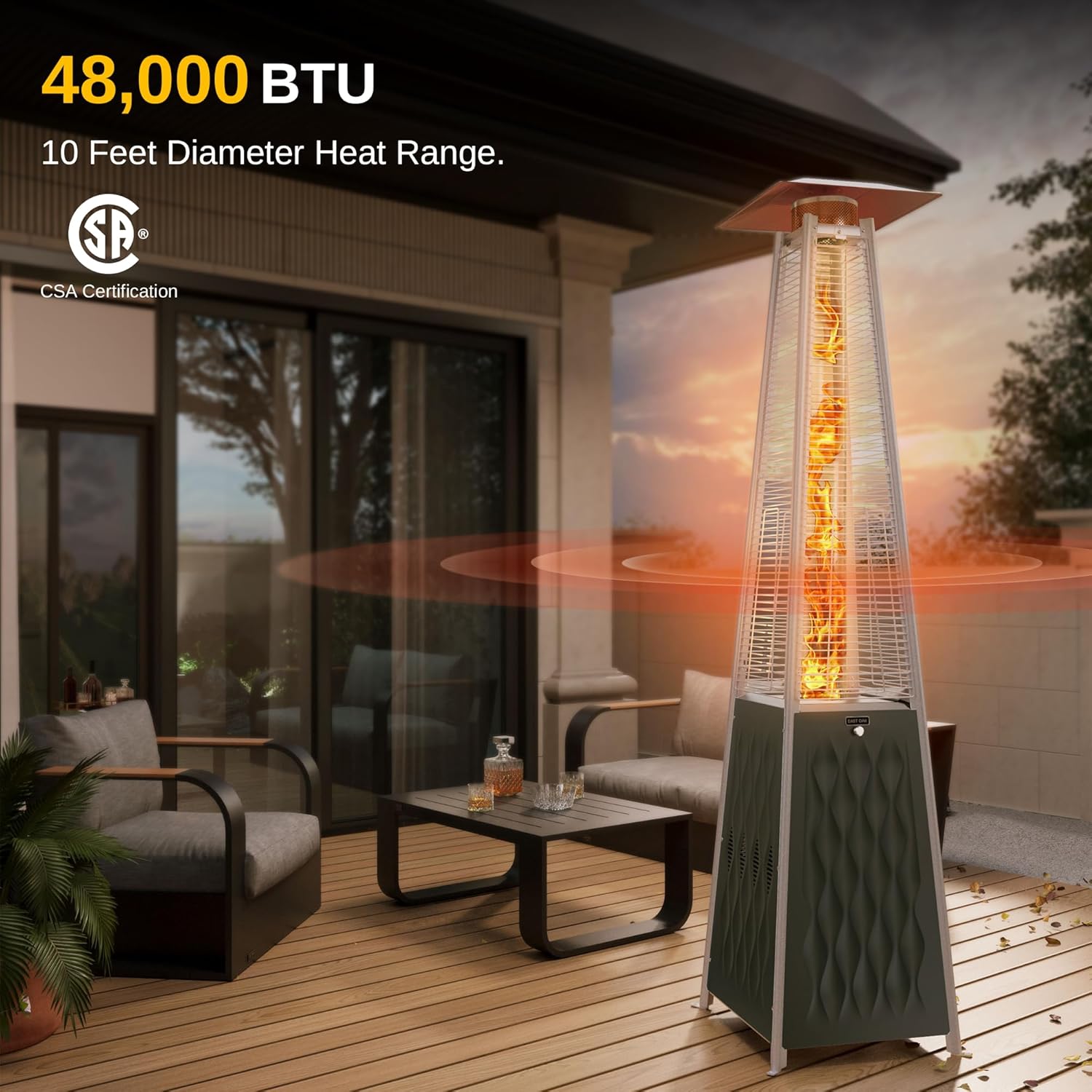EAST OAK Pyramid Patio Heater, 48,000 BTU Outdoor Patio Heater, Quartz Glass Tube Propane Heater, Triple Protection System, With Wheels, Outdoor Heater for Commercial & Residential, Green