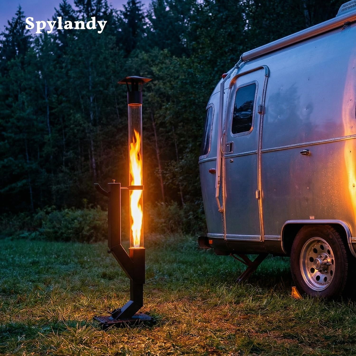 Eco Flame Smokeless Wood Pellet Fire Pit & Patio Heater, Portable Outdoor Rocket Stove with Glass Tube and Ash Tray for Backyard, Camping, Beach, Garden - Stainless Steel Classic